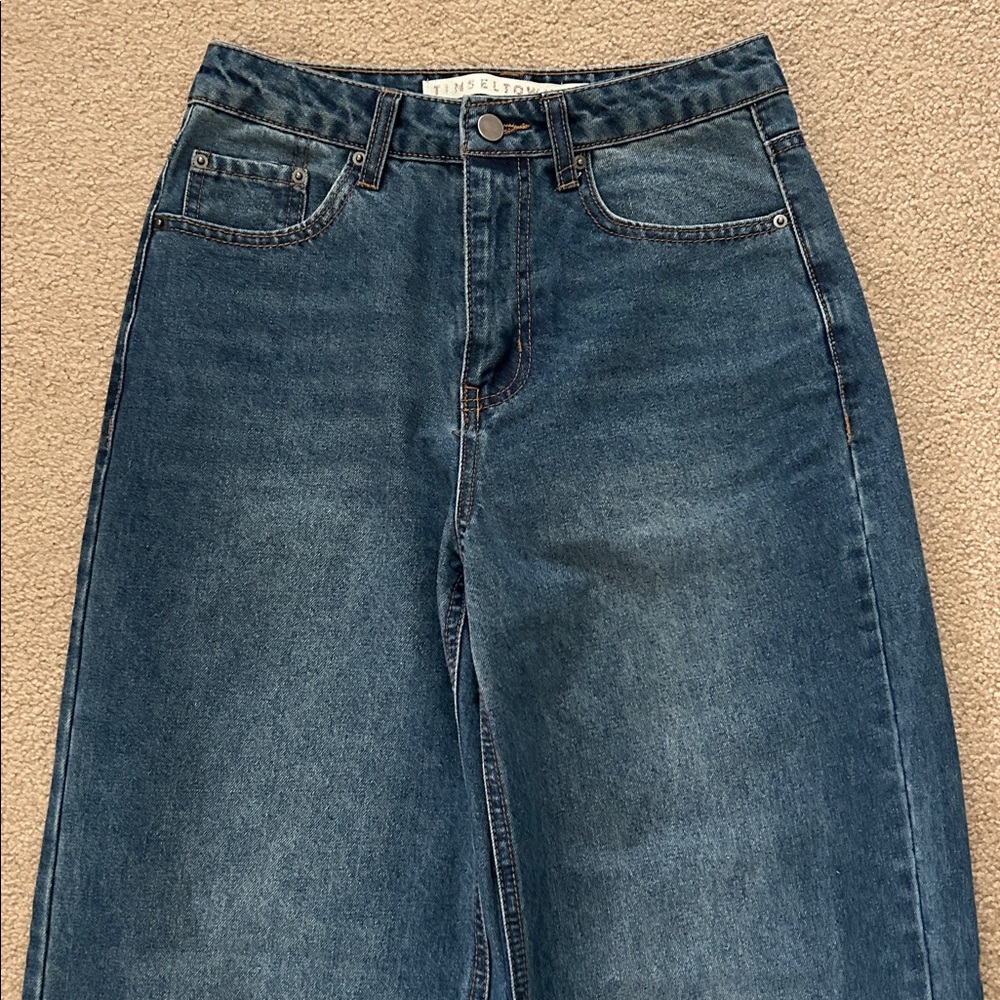 NEW Wide Leg Cuffed Women's Jeans - Dark Blue - Picture 3 of 4